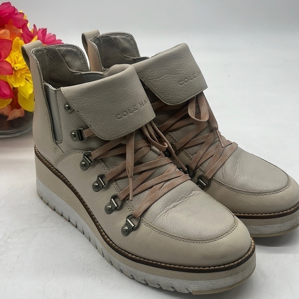 Cole Haan Grand Explore Cream Leather Hiking Boot Ankle Boots Size 9.5 CH4644